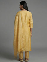 Yellow silk zardosi work straight festive salwar suit