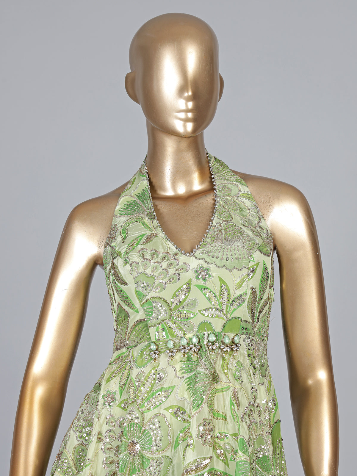 Mint green crepe silk floral palazzo suit