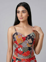 Multicolor satin silk palazzo suit with printed elegance