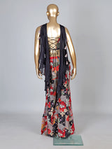Multicolor satin silk palazzo suit with printed elegance