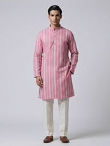 Pink cotton silk printed kurta suiit for festive wear