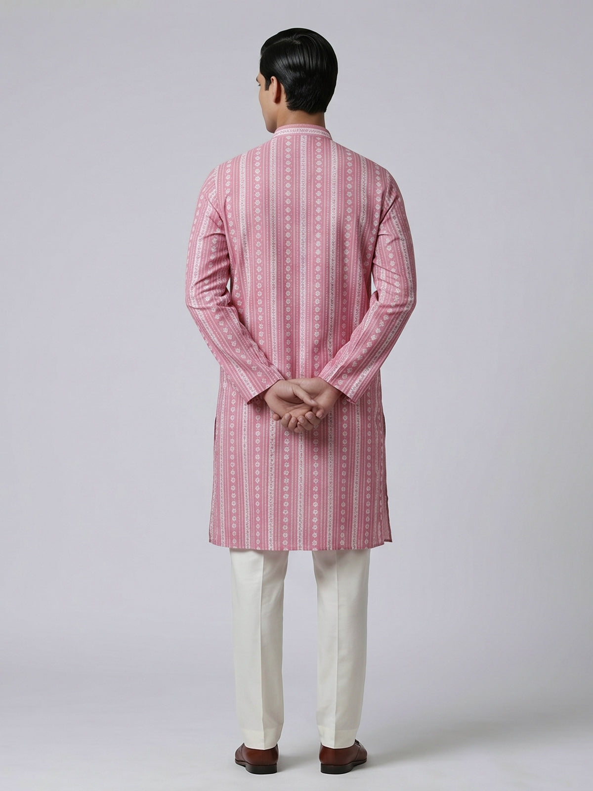 Pink cotton silk printed kurta suiit for festive wear
