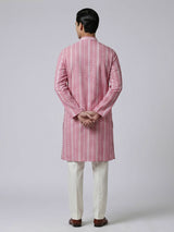 Pink cotton silk printed kurta suiit for festive wear
