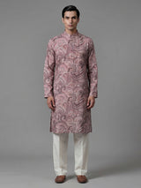Light brown printed silk kurta suiit