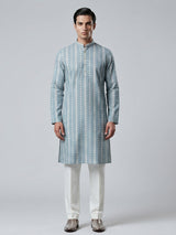 Light blue cotton silk kurta suiit with prints