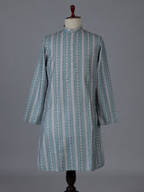 Light blue cotton silk kurta suiit with prints