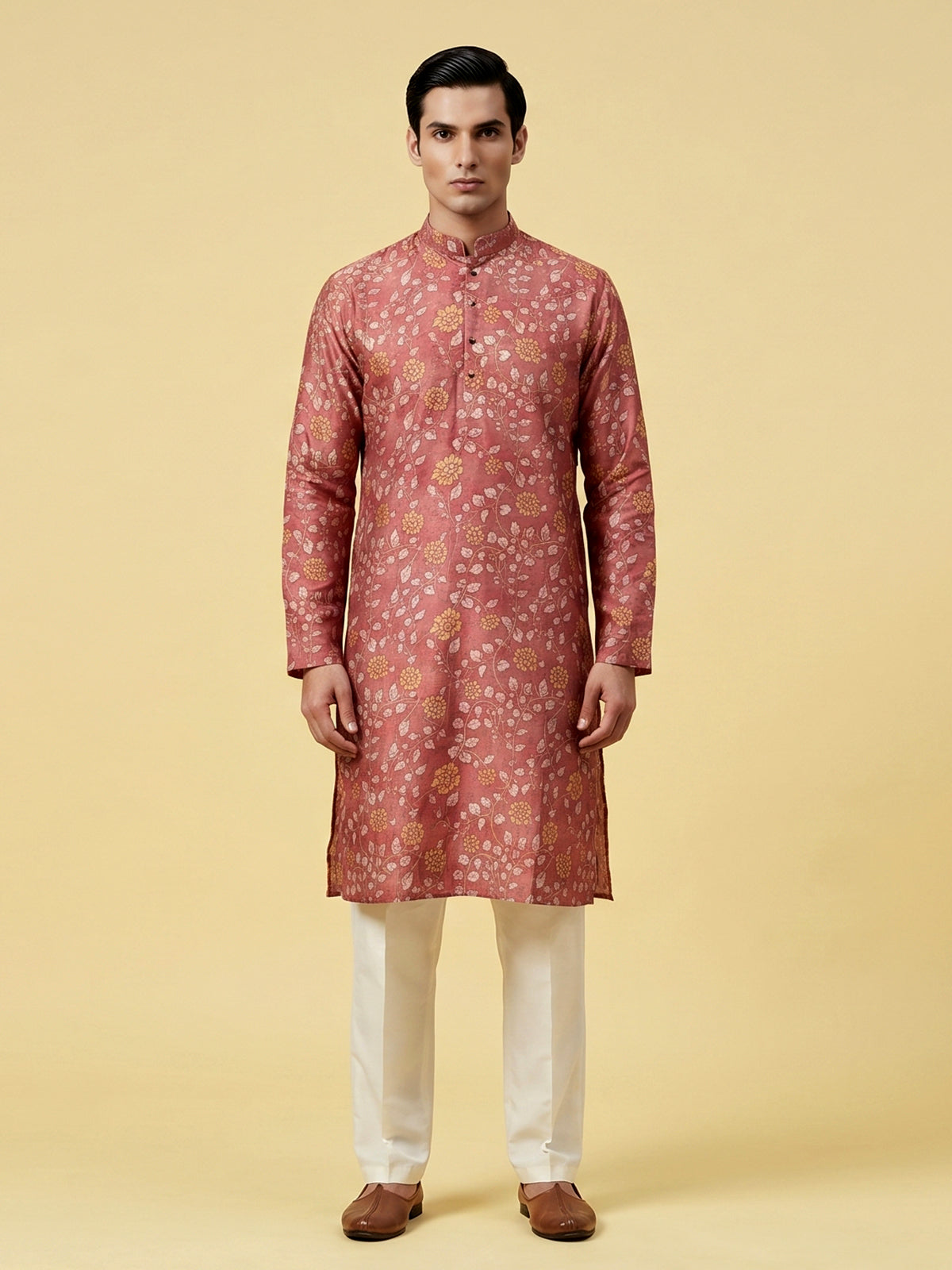 Maroon floral printed silk kurta suiit