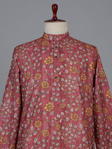 Maroon floral printed silk kurta suiit