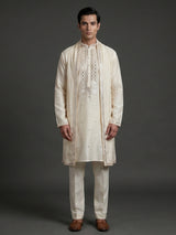 Cream silk kurta suiit with aabla and embroidery work
