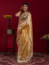 Golden yellow crushed tissue saree