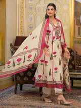 Off white printed kurti set with thread and sequins work