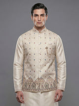 Beige silk waistcoat set with embroidered and sequins