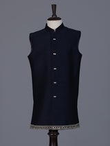 Navy blue striped silk indowestern set for boys