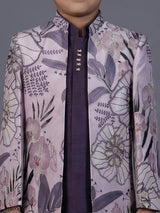 Purple raw silk embroidered boys indowestern suit set