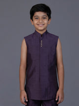 Purple raw silk embroidered boys indowestern suit set