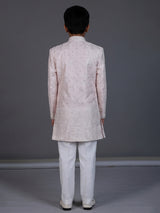 Light pink silk embroidered boys indowestern suit set