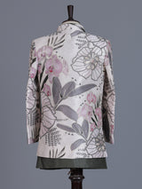 Off white grey raw silk boys indowestern suit