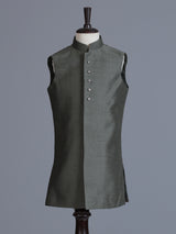 Off white grey raw silk boys indowestern suit