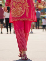 Deep pink georgette co ord set for festive wear