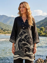Black cotton silk printed co ord set for casual wear