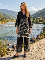 Black cotton silk printed co ord set for casual wear