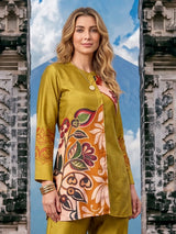Olive green printed cotton silk co ord set