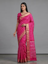 Rani pink pure hyderabadi patola silk saree with zari border