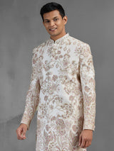 Light peach raw silk sherwani with garden embroidery