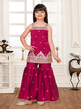 Wine silk pakistani style sharara suit for girls