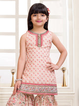 Cream floral sharara suit with gota detailing