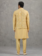 Yellow art silk embroidered waistcoat set