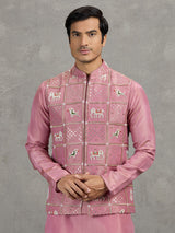 Onion pink art silk waistcoat set