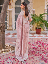 Mauve shimmer tissue silk saree with sequin jaal embroidery
