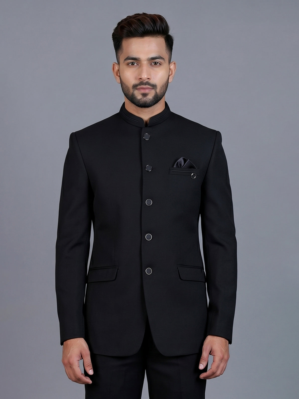 Black terry rayon Jodhpuri blazer for reception wear