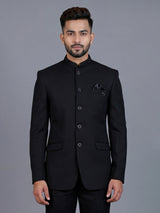 Black terry rayon Jodhpuri blazer for reception wear
