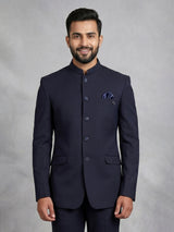 Navy terry rayon Jodhpuri blazer for weddings