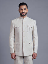 Beige linen silk textured blazer for men