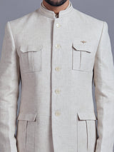 Beige linen silk textured blazer for men