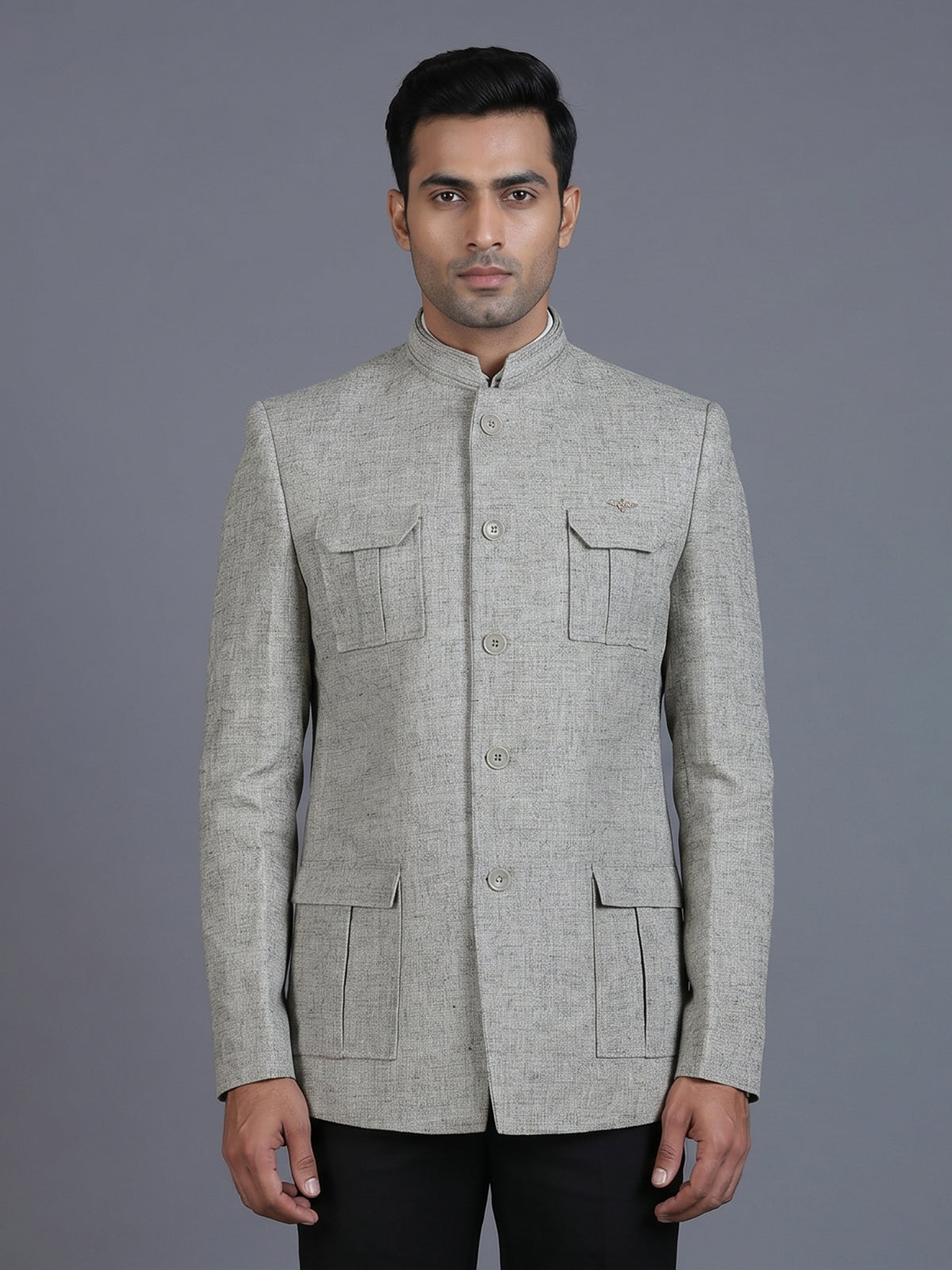 Grey linen textured blazer for men
