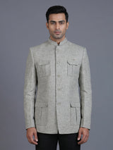 Grey linen textured blazer for men