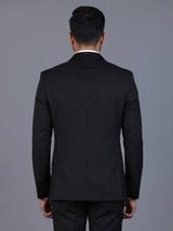 Black solid terry rayon blazer for formal wear