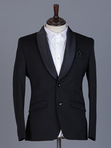 Black solid terry rayon blazer for formal wear
