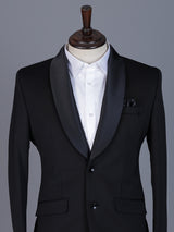Black solid terry rayon blazer for formal wear