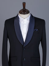 Navy solid terry rayon blazer for formal occasions