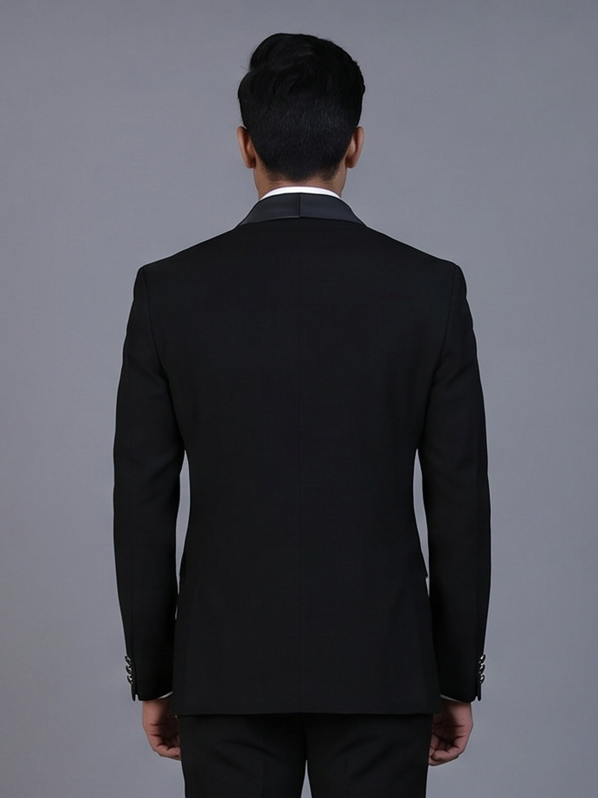 Black solid terry rayon blazer for party wear