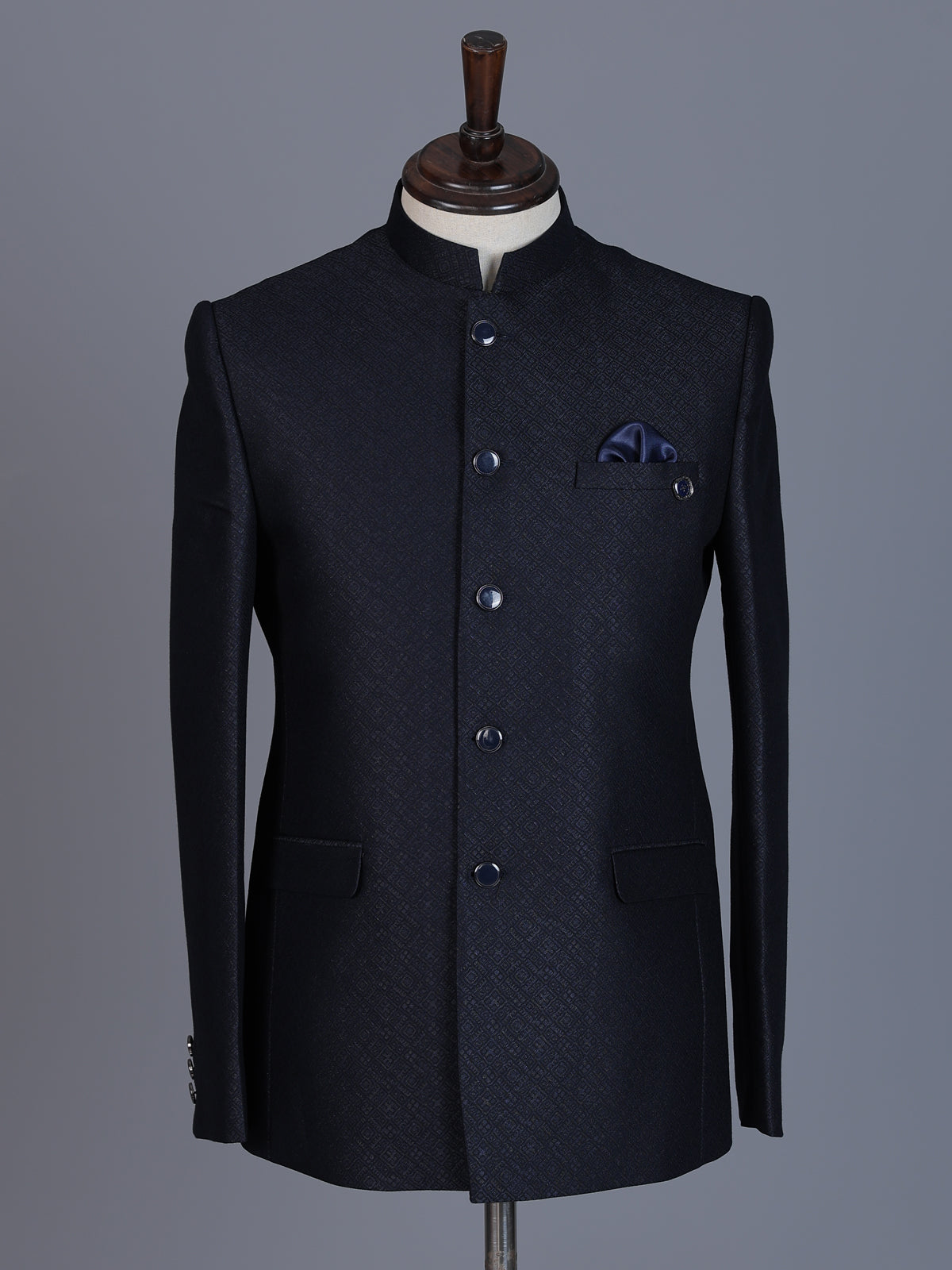 Navy jacquard textured Jodhpuri blazer for men