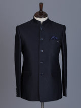 Navy jacquard textured Jodhpuri blazer for men