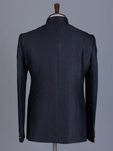 Navy jacquard textured Jodhpuri blazer for men