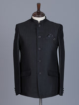 Black jacquard textured Jodhpuri blazer for men