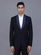 Navy terry rayon blazer for party wear